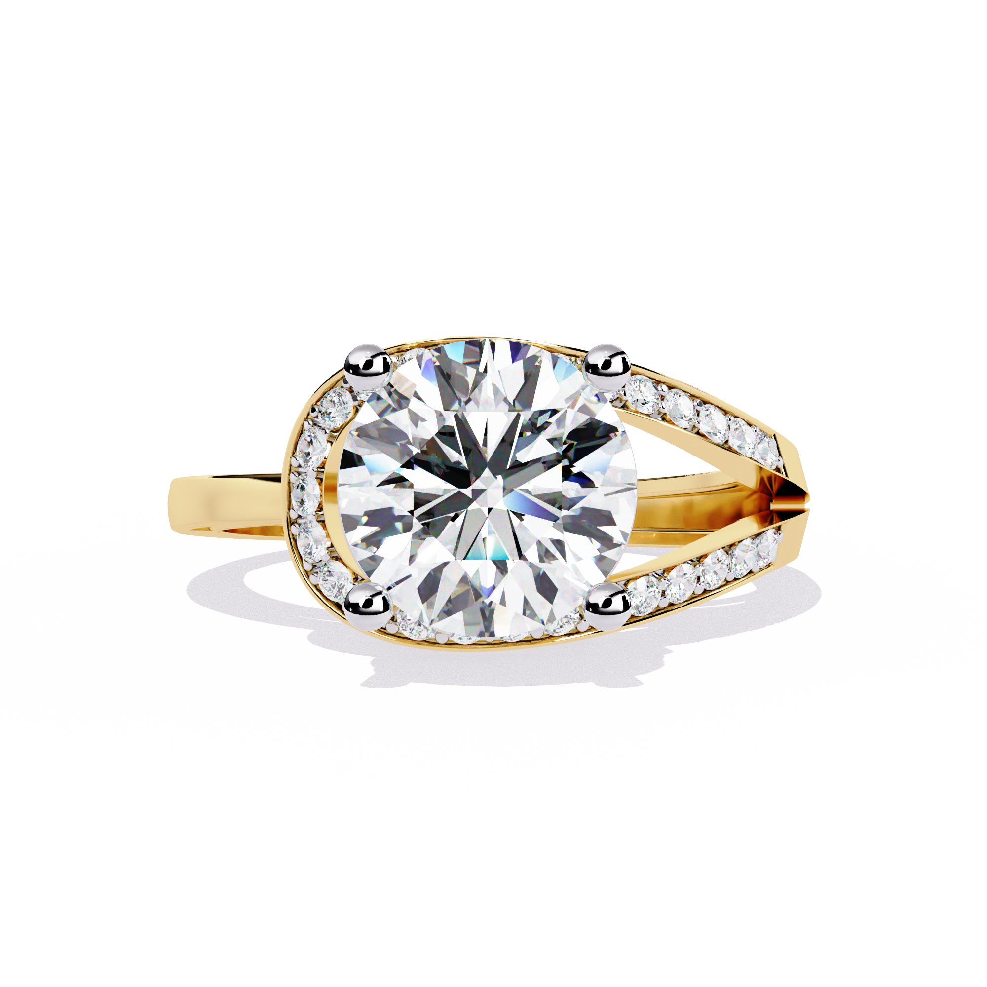 Solitairekart – 2.96 ct Lab Grown Halo Split Shank Ring – 14K Yellow Gold